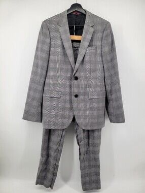 Hugo Hugo Boss Wool Gray Plaid Men's Suit Blazer and Pants 38R